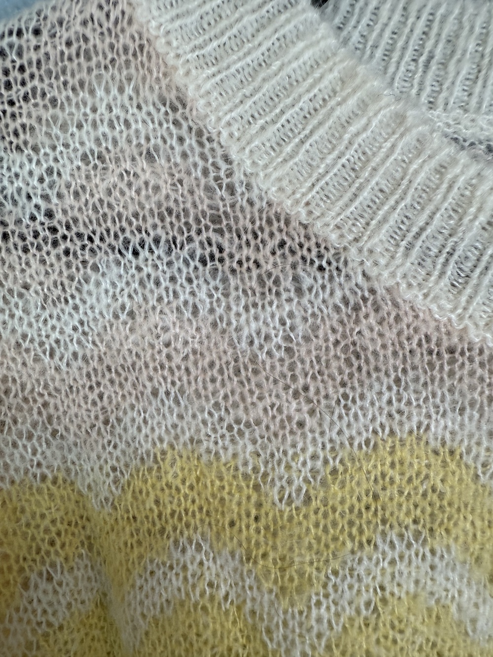 FRNCH Paris Sweater Womens Small Yellow Pink White Chevron Knit Pullover Soft - Picture 3 of 9